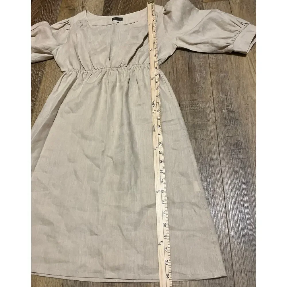 Anthropologie Fei Womens 100% Linen Golden Road Elegant Dress Petite Preppy EUC - Picture 9 of 9